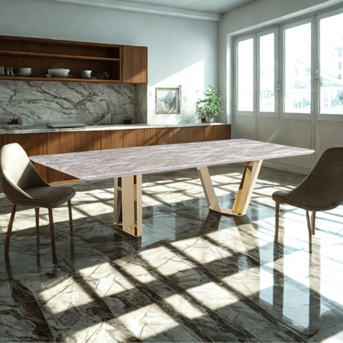 Verso Stone Top V-Base Dining Table